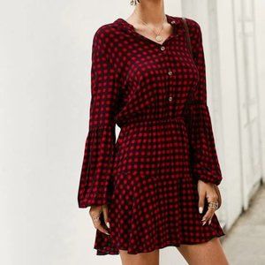 Red/Black Gingham Shirt Dress in XL